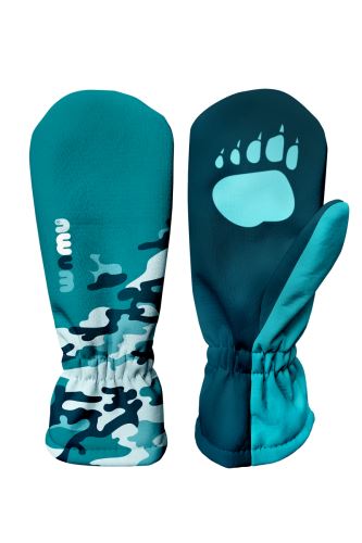 Kids Softshell Mittens, CAMOUFLAGE, Petrol Blue