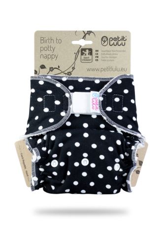 Big Dots on Black- One Size Nappy (Hook & Loop)