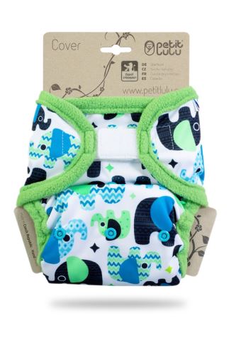 Baby Elephant Blue - One Size Prefold Cover with PUL Flaps (Hook & Loop)