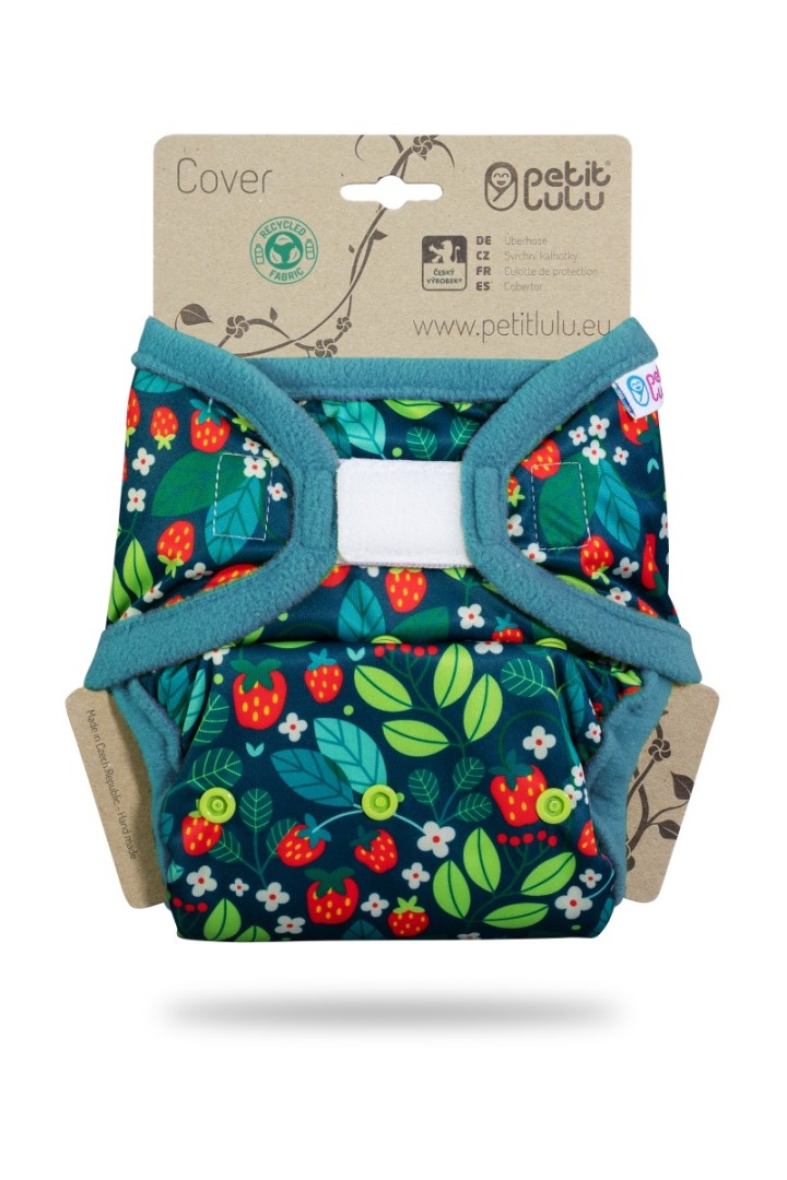 Wild Strawberries - One Size Prefold Cover wtih PUL Flaps (Hook &amp; Loop)