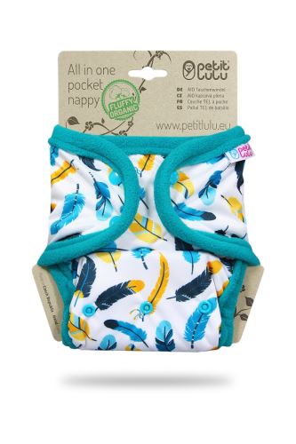 Turquoise Feathers - Pocket Nappy (Snaps)