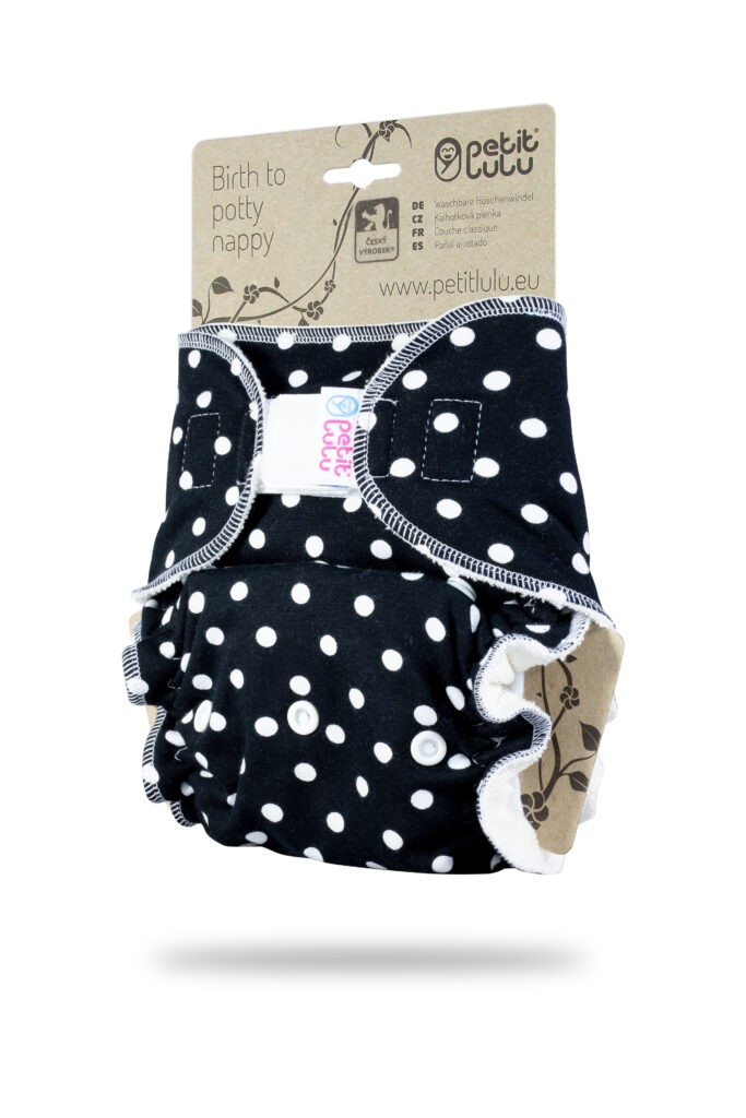 Big Dots on Black- One Size Nappy (Hook &amp; Loop)