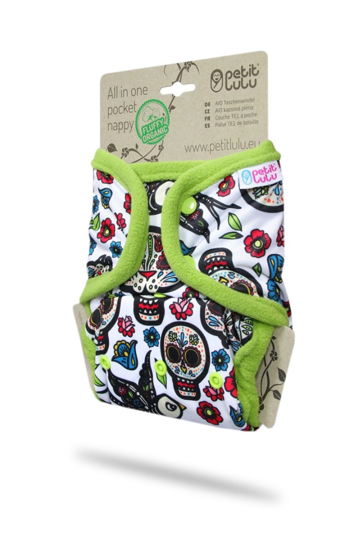 Reusable & Washable Petit Lulu SIO Complete Mexican Skulls Snaps Made in Europe on White 